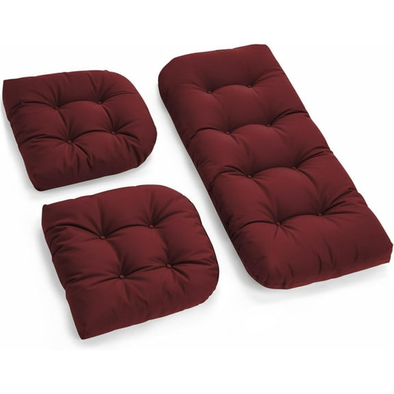 All Weather Wicker Chair Cushions of 3 Pieces, Outdoor Wicker Chair Cushion Waterproof for Patio Furniture Loveseat Settee Bench, 1 Loveseat and 2 U-Shaped Thickened Cushions, Red