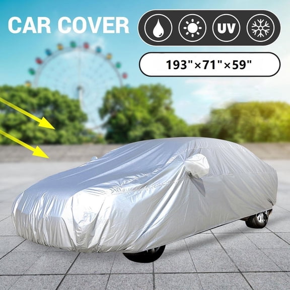 All Weather XL Car Cover Universal Fit For Sedan Car,193" x 71" x 59"Waterproof Windproof Dustproof with UV Protection Silver- Breathable Lightweight Design for Outdoor Indoor Use