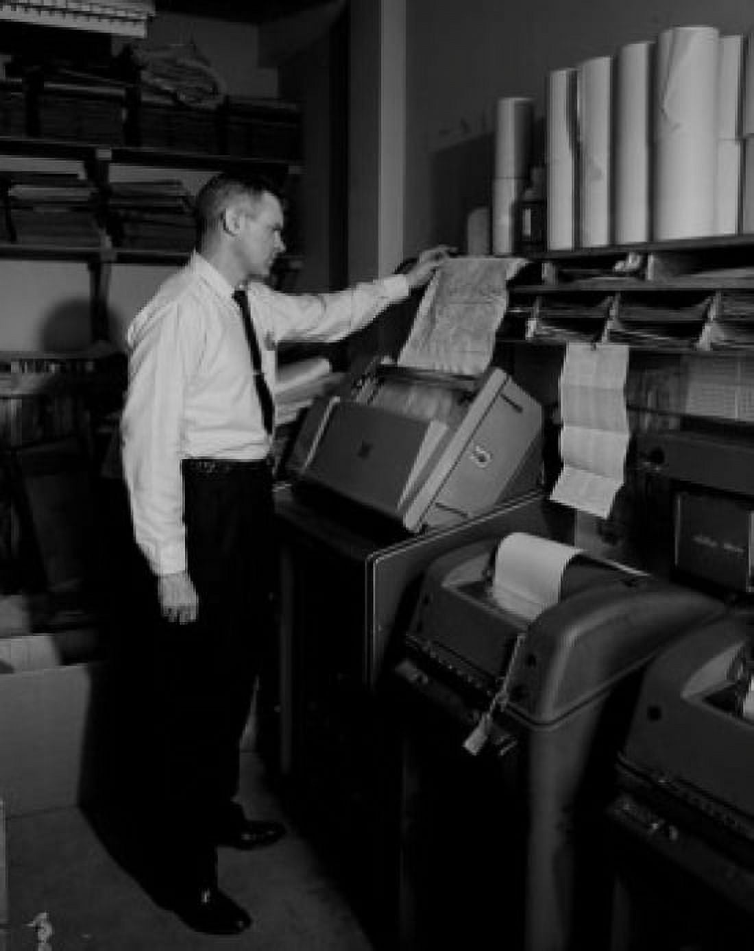 Weather forecast at teletype machine Canvas Art - (24 x 36)