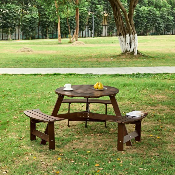 Weather-resistant & Smooth - Built-in 3 Benches - For Sunny & Rainy Dining - Offers Relaxed Atmosphere