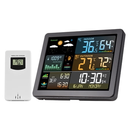 Weather station,Station Indoor With Color Display Temperature Alarm Indoor With Weather Station Weather Temperature Sunrise Sunset Time Alarm Clock Adjustable Wall Table