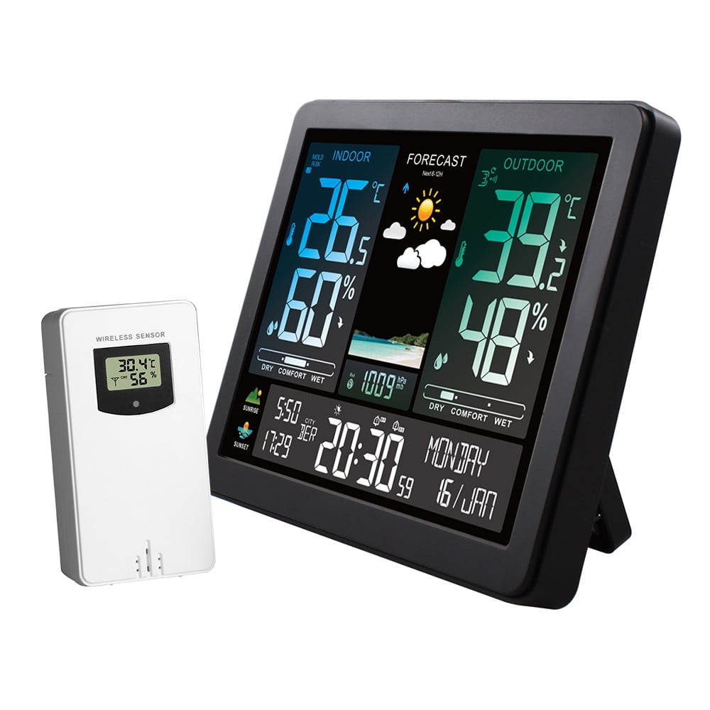 Weather station,Weather Station Temperature Pressure Weather Screen Clock Temperature Display Alarm Clock Weather Display Alarm Pressure Weather Display Color Screen Clock Support Mewmewcat