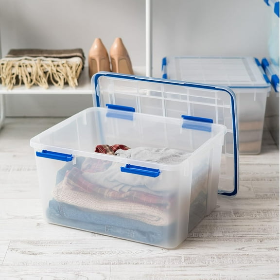 WeatherPro 44 Qt Storage Bins with Lids, 2 Pack,  Plastic Gasket Box with Tight Latch and Seal, Stackable Nestable Tote Tub - /Blue, dog toys