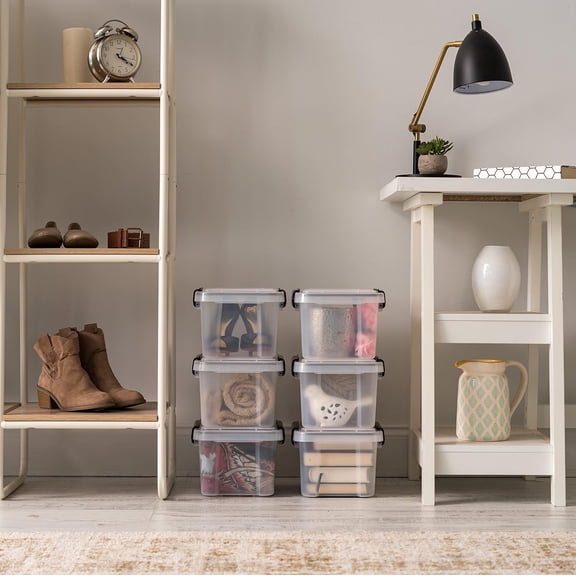 6 Qt Stackable Storage Bins with Lids - Clear/Black BPA-Free Plastic Gasket Box for Home Organization