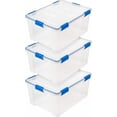 thumbnail image 1 of WeatherPro 60 Qt Storage Bins with Lids, 3 Pack, BPA-Free Plastic Gasket Box with Tight Latch and Seal, Stackable Nestable Tote Tub - Clear/Blue, 1 of 8