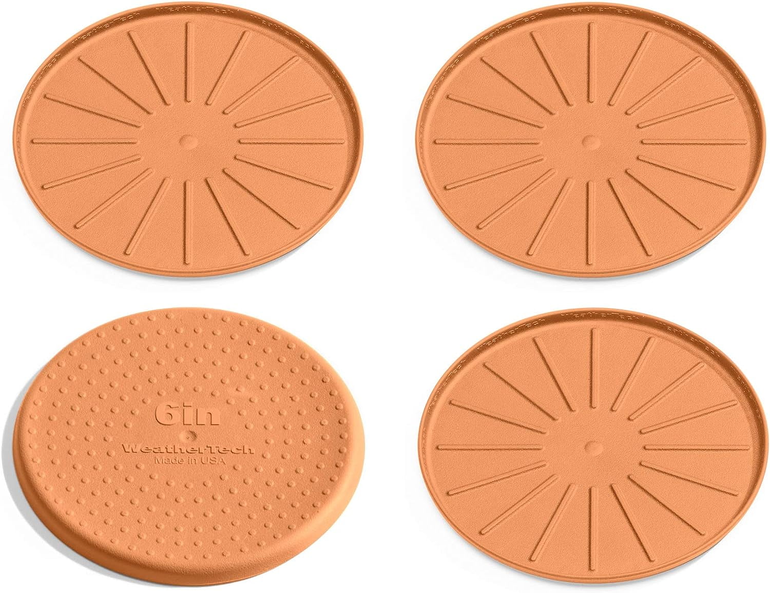 Terra Cotta 6" Anti-Skid Rubber Drink Coasters, Set of 4