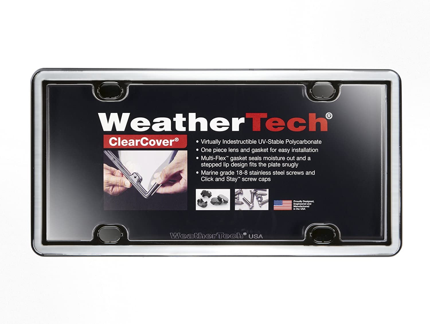 WeatherTech ClearCover License Plate Cover and Frame, Chrome/Black