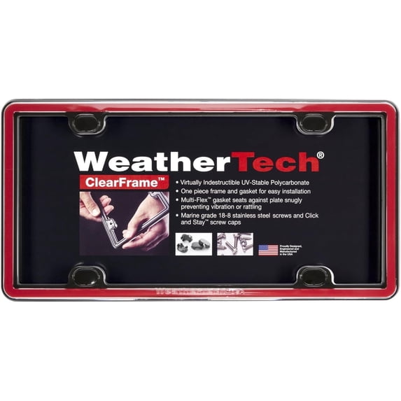 WeatherTech ClearFrame License Plate Frame, Red / Black