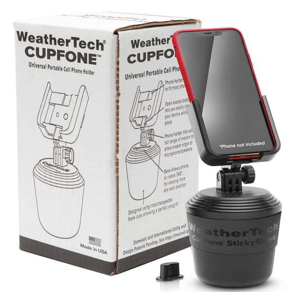 WeatherTech CupFone Cup Holder for Car Phone Mount Automobile Compatible with iPhone in Black