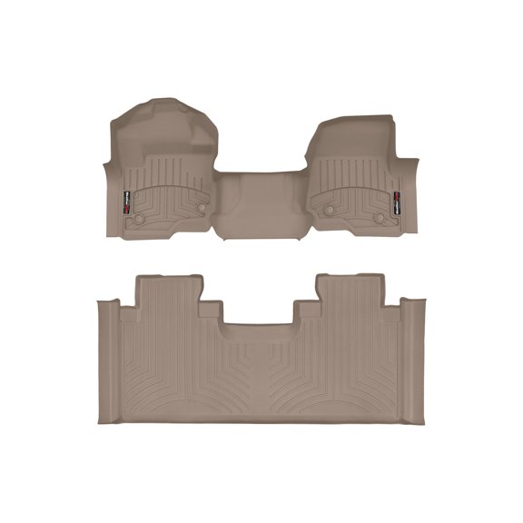 WeatherTech Custom Fit FloorLiners compatible with 2023-2024 Ford Super Duty - 1st Row Over-The-Hump & 2nd Row, Tan