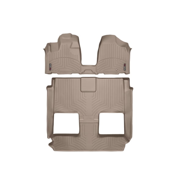 WeatherTech Custom Fit FloorLiners compatible with Town & Country Van, Grand Caravan - Complete Set (1st Row Over-The-Hump, 1-piece 2nd/3rd Row), Tan