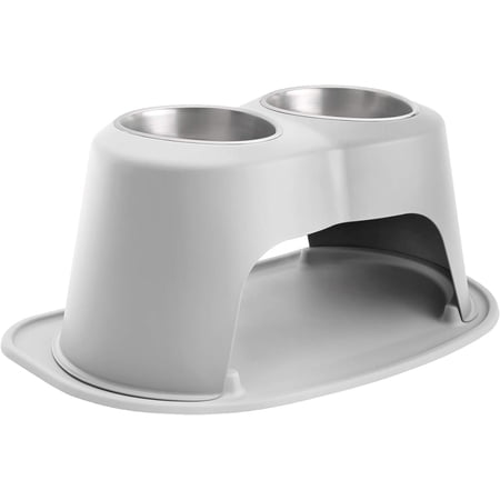 WeatherTech Double High Pet Feeding System - Elevated Dog/Cat Bowls - 10 inch High Light Grey (DHC6410LGLG)