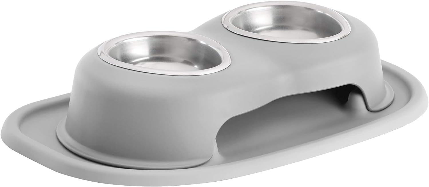 WeatherTech Double High Pet Feeding System - Elevated Dog/Cat Bowls - 3 inch High Light Grey (DHC0803LGLG)