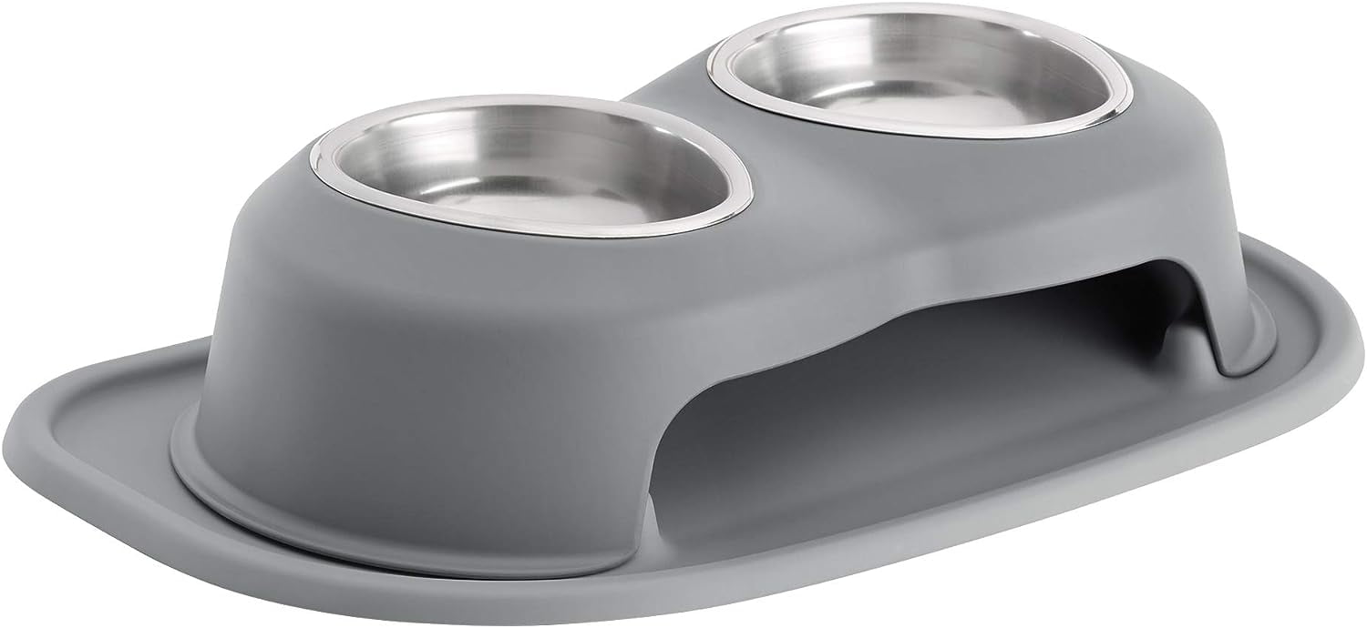 Dark Grey Elevated Pet Feeding System with Stainless Steel Bowls