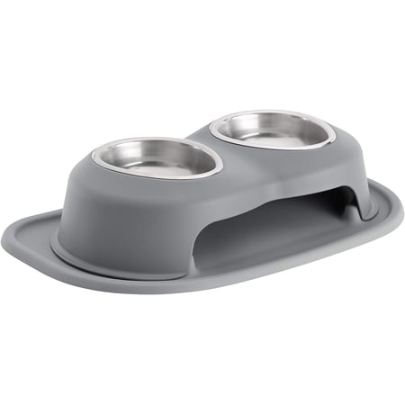 WeatherTech Double High Pet Feeding System - Elevated Dog/Cat Bowls - 4 inch High Dark Grey (DHC1604DGDG)