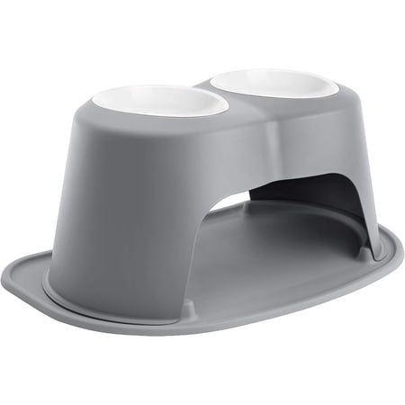 WeatherTech Double High Pet Feeding System w/Plastic Dog/Cat Bowls - 10" High Stand Dark Grey (PDHC6410DGDG)