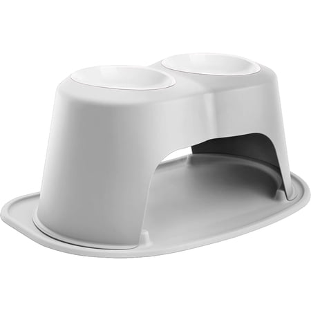 WeatherTech Double High Pet Feeding System w/Plastic Dog/Cat Bowls - 12" High Stand Light Grey (PDHC6412LGLG)