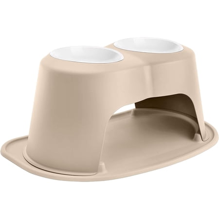 WeatherTech Double High Pet Feeding System w/Plastic Dog/Cat Bowls - 12" High Stand Tan (PDHC6412TNTN)