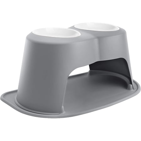 WeatherTech Double High Pet Feeding System w/Plastic Dog/Cat Bowls - 14" High Stand Dark Grey (PDHC9614DGDG)