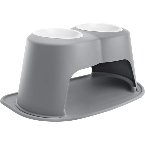 WeatherTech Double High Pet Feeding System w/Plastic Dog/Cat Bowls - 14" High Stand Dark Grey (PDHC9614DGDG)