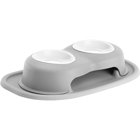 WeatherTech Double High Pet Feeding System w/Plastic Dog/Cat Bowls - 3" High Stand Light Grey (PDHC0803LGLG)