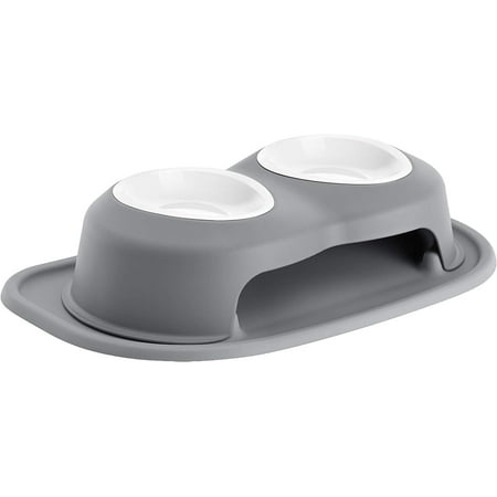 WeatherTech Double High Pet Feeding System w/Plastic Dog/Cat Bowls - 4" High Stand Dark Grey (PDHC1604DGDG)