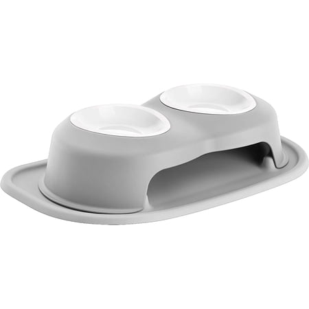 WeatherTech Double High Pet Feeding System w/Plastic Dog/Cat Bowls - 4" High Stand Light Grey (PDHC1604LGLG)