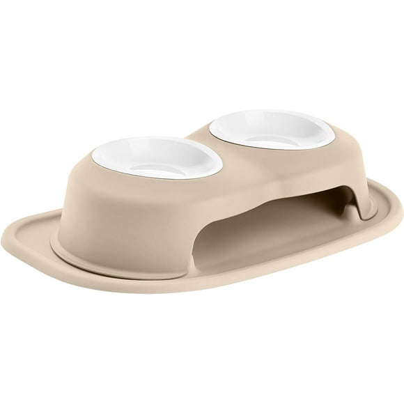 WeatherTech Double High Pet Feeding System w/Plastic Dog/Cat Bowls - 4" High Stand Tan (PDHC1604TNTN)