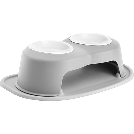 WeatherTech Double High Pet Feeding System w/Plastic Dog/Cat Bowls - 6" High Stand Light Grey (PDHC3206LGLG)