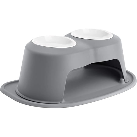 WeatherTech Double High Pet Feeding System w/Plastic Dog/Cat Bowls - 8" High Stand Dark Grey (PDHC3208DGDG)