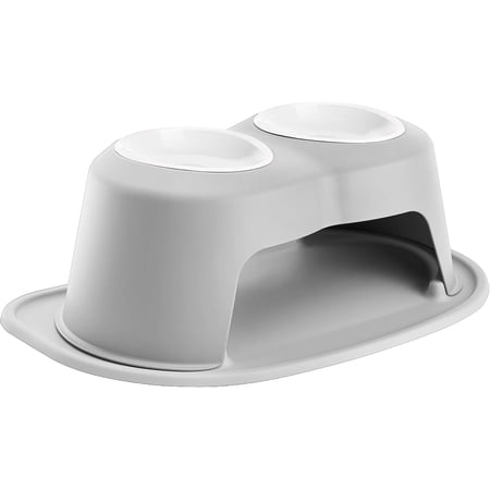 WeatherTech Double High Pet Feeding System w/Plastic Dog/Cat Bowls - 8" High Stand Light Grey (PDHC3208LGLG)