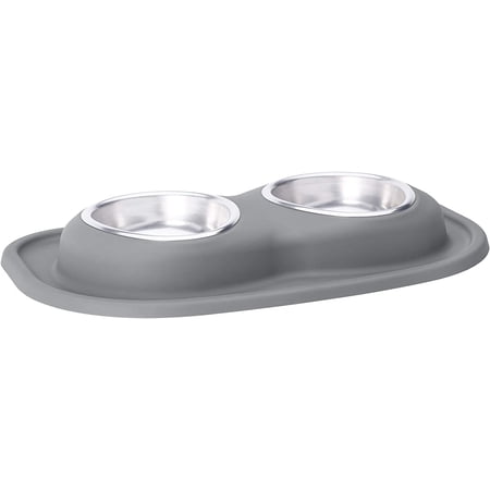 WeatherTech Double Low Pet Feeding System - Compact and Portable Dog / Cat Food and Water Station - 16 oz (2 Cups) Dark Grey (DL1602DG)