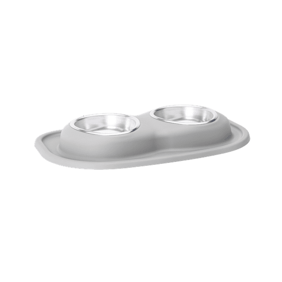 WeatherTech Double Low Pet Feeding System - Compact and Portable Dog / Cat Food and Water Station - 16 oz (2 Cups) Light Grey (DL1602LG)