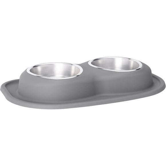 WeatherTech Double Low Pet Feeding System - Compact and Portable Dog / Cat Food and Water Station - 32 oz (4 Cups) Dark Grey (DL3203DG)