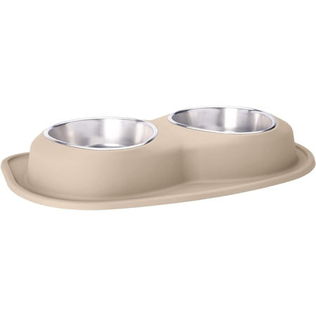 WeatherTech Double Low Pet Feeding System - Compact and Portable Dog / Cat Food and Water Station - 96 oz (12 Cups) Tan (DL9603TN)
