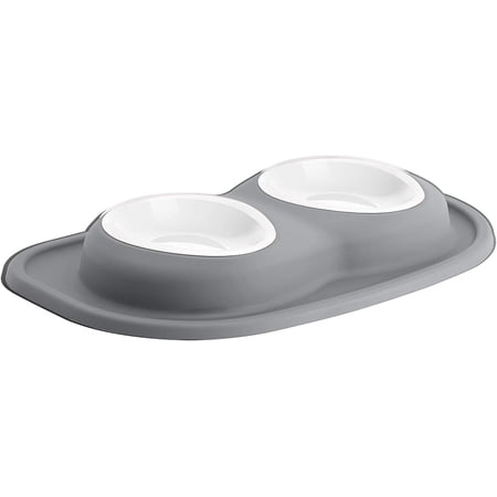 WeatherTech Double Low Pet Feeding System w/Plastic Dog/Cat Bowls - 16 oz (2 Cups) Dark Grey (PDL1602DG)