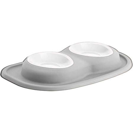 WeatherTech Double Low Pet Feeding System w/Plastic Dog/Cat Bowls - 16 oz (2 Cups) Light Grey (PDL1602LG)