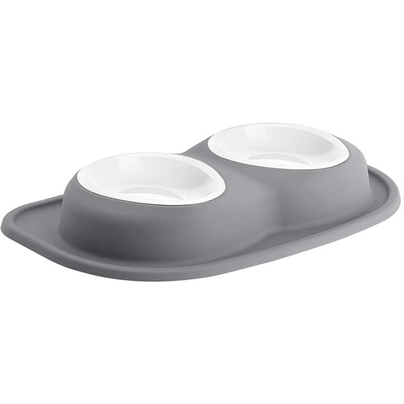 WeatherTech Double Low Pet Feeding System w/Plastic Dog/Cat Bowls - 32 oz (4 Cups) Dark Grey (PDL3203DG)