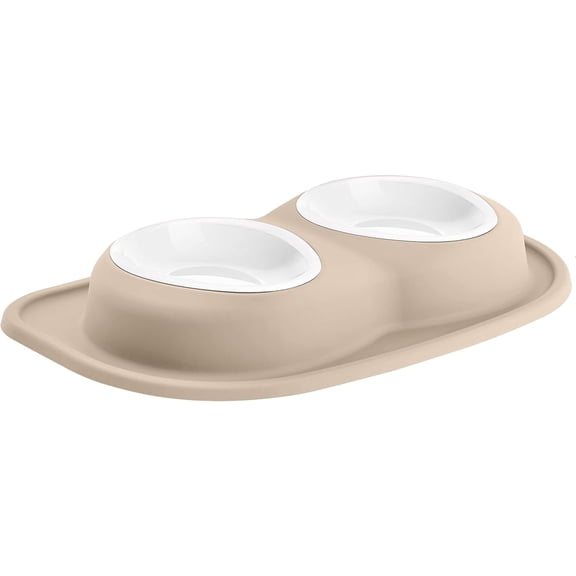 WeatherTech Double Low Pet Feeding System w/Plastic Dog/Cat Bowls - 32 oz (4 Cups) Tan (PDL3203TN)
