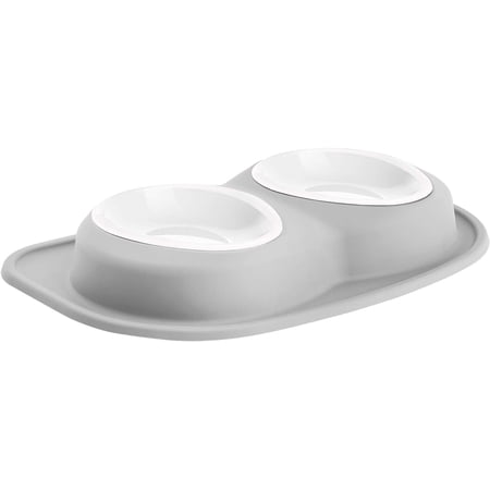WeatherTech Double Low Pet Feeding System w/Plastic Dog/Cat Bowls - 64 oz (8 Cups) Light Grey (PDL6403LG)