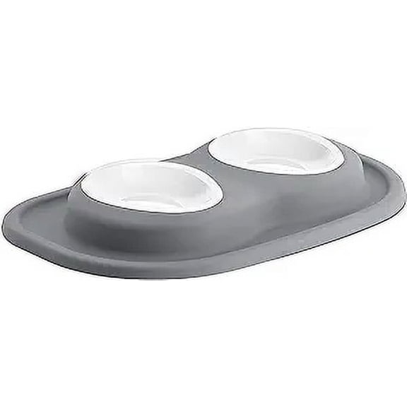WeatherTech Double Low Pet Feeding System w/Plastic Dog/Cat Bowls - 8 oz (1 Cup) Dark Grey (PDL0801DG)