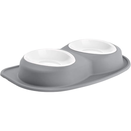 WeatherTech Double Low Pet Feeding System w/Plastic Dog/Cat Bowls - 96 oz (12 Cups) Dark Grey (PDL9603DG)