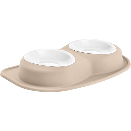 WeatherTech Double Low Pet Feeding System w/Plastic Dog/Cat Bowls - 96 oz (12 Cups) Tan (PDL9603TN)