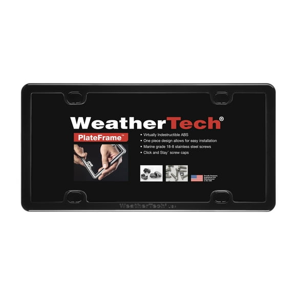WeatherTech PlateFrame - Solid black weather-resistant low profile protective license plate frame, Black