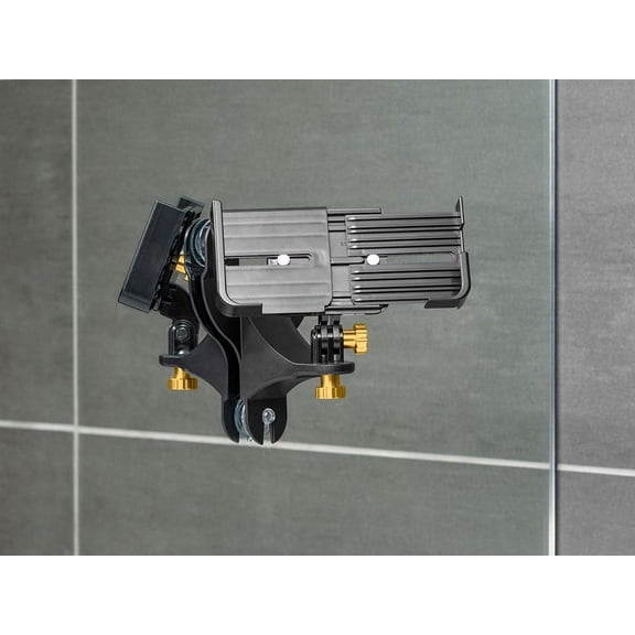 WeatherTech Rotating MirrorFone Two View with Solid Billet Aluminum Knobs, Gold - Phone Holder Mount for Bathroom Kitchen Shower Mirror Tile (8ARM4GD)