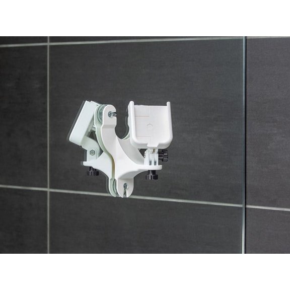 WeatherTech Rotating MirrorFone - White with Solid Billet Aluminum Knobs, Graphite - Phone Holder Mount for Bathroom Kitchen Shower Mirror Tile (8ARM2DG)