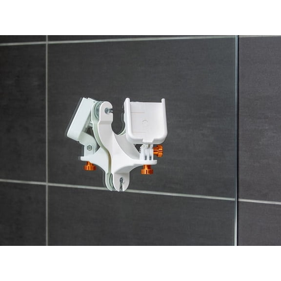 WeatherTech Rotating MirrorFone - White with Solid Billet Aluminum Knobs, Orange - Phone Holder Mount for Bathroom Kitchen Shower Mirror Tile (8ARM2OR)