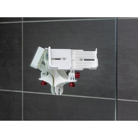 WeatherTech Rotating MirrorFone - White Two View with Solid Billet Aluminum Knobs, Red - Phone Holder Mount for Bathroom Kitchen Shower Mirror Tile (8ARM4RD)