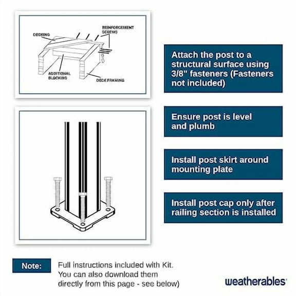 Weatherables Stanford Railing Post Kit Aluminum Post Kit for Stanford Railing, Made with Durable & Low-Maintenance Black Textured Powder-Coat Finish (2.5 in. x 2.5 in. x 39 in.)