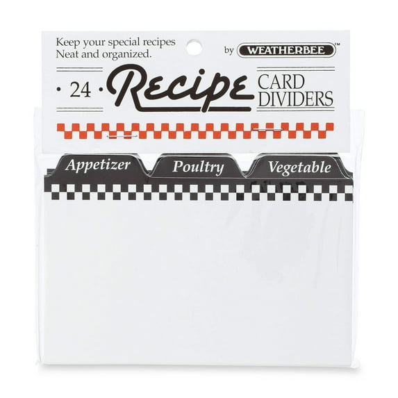 Weatherbee Preprinted Recipe Card Tab Dividers Set, 3-Inches x 5-Inches, Set of 24